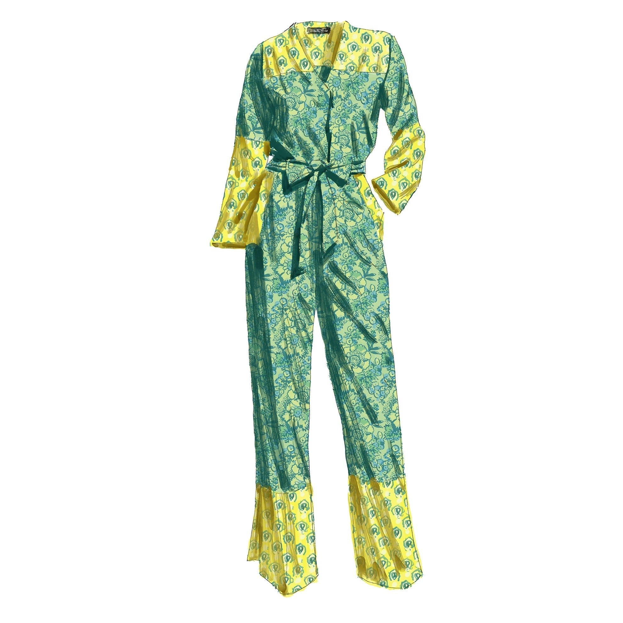 Floral Jumpsuit Yellow Paisley
