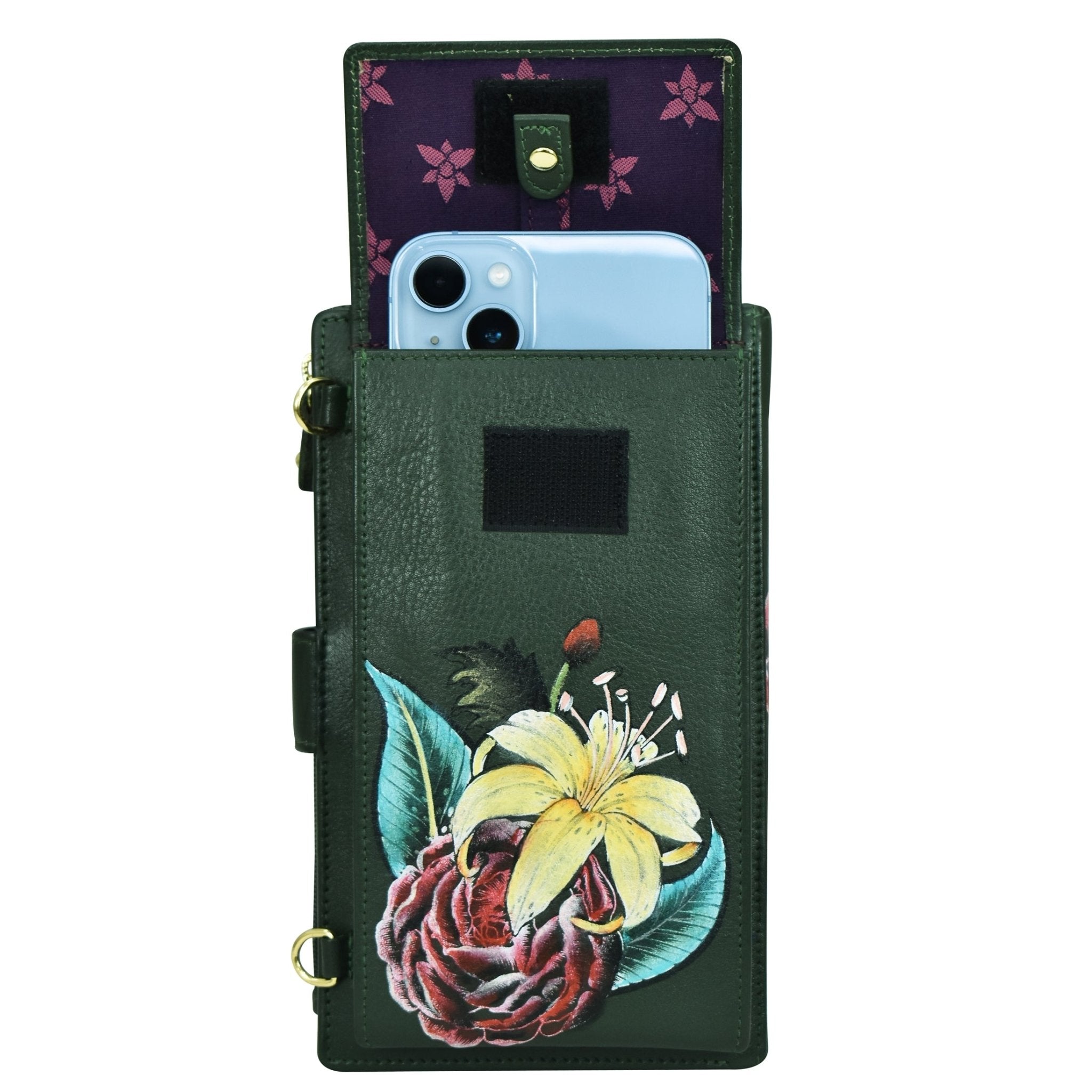 Hand Painted Crossbody Wallet & Phone OrganizerVintage Floral