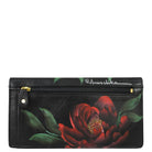 Hand Painted Leather Snap Clutch WalletMidnight Peony