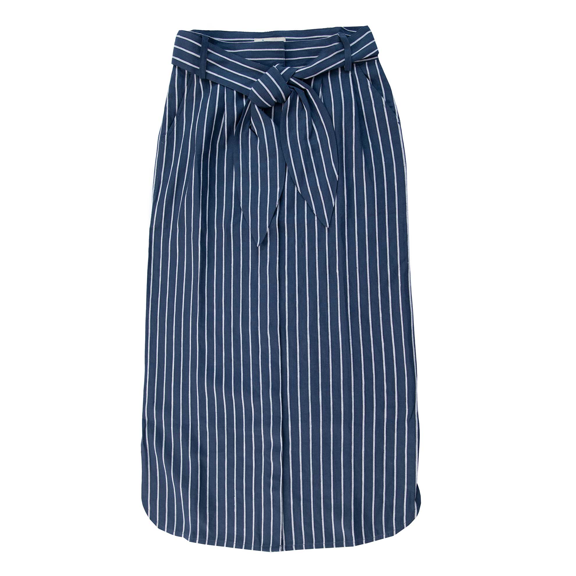 Linen Button Front SkirtNavy Cream Stripe