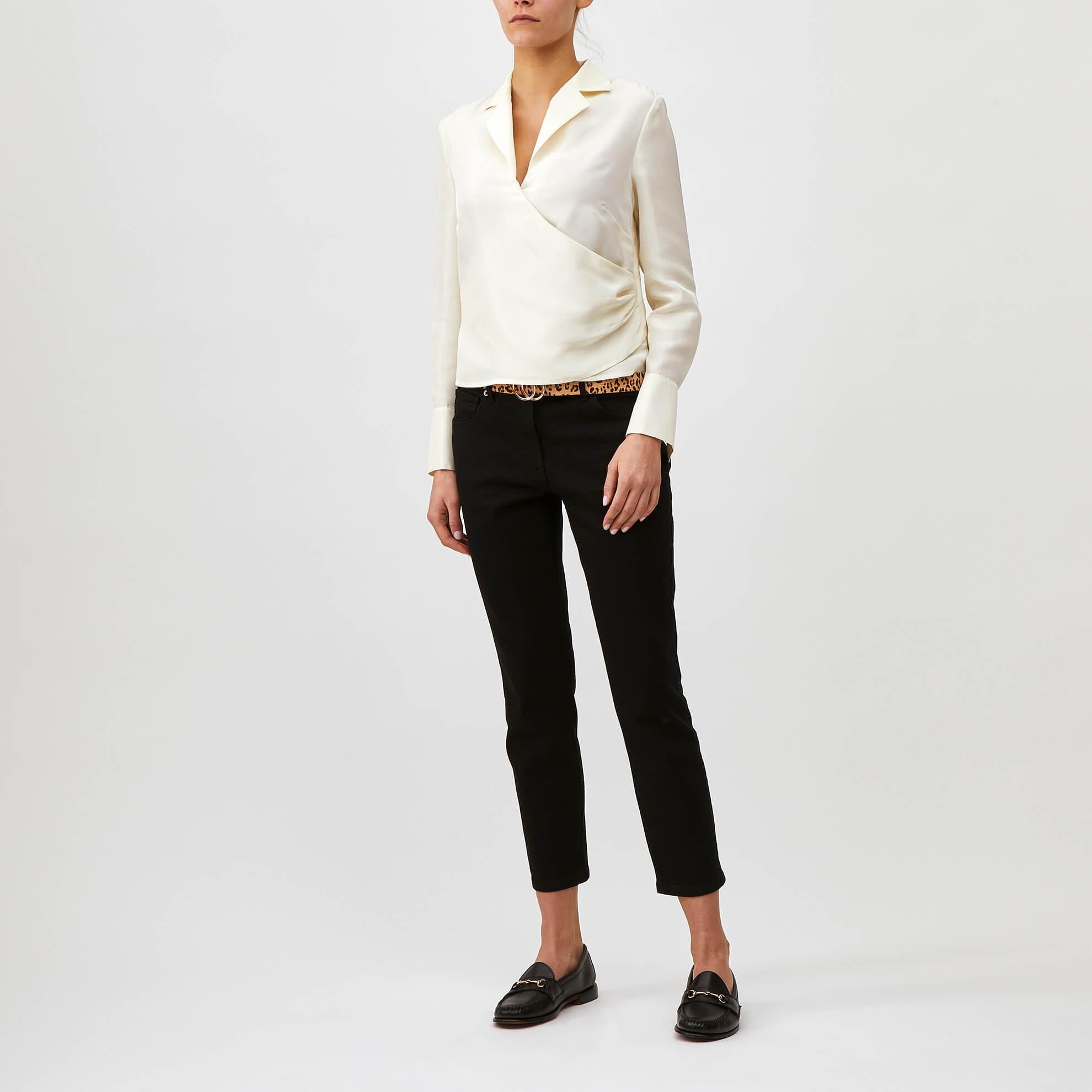 Raw Silk Wrap ShirtNavy