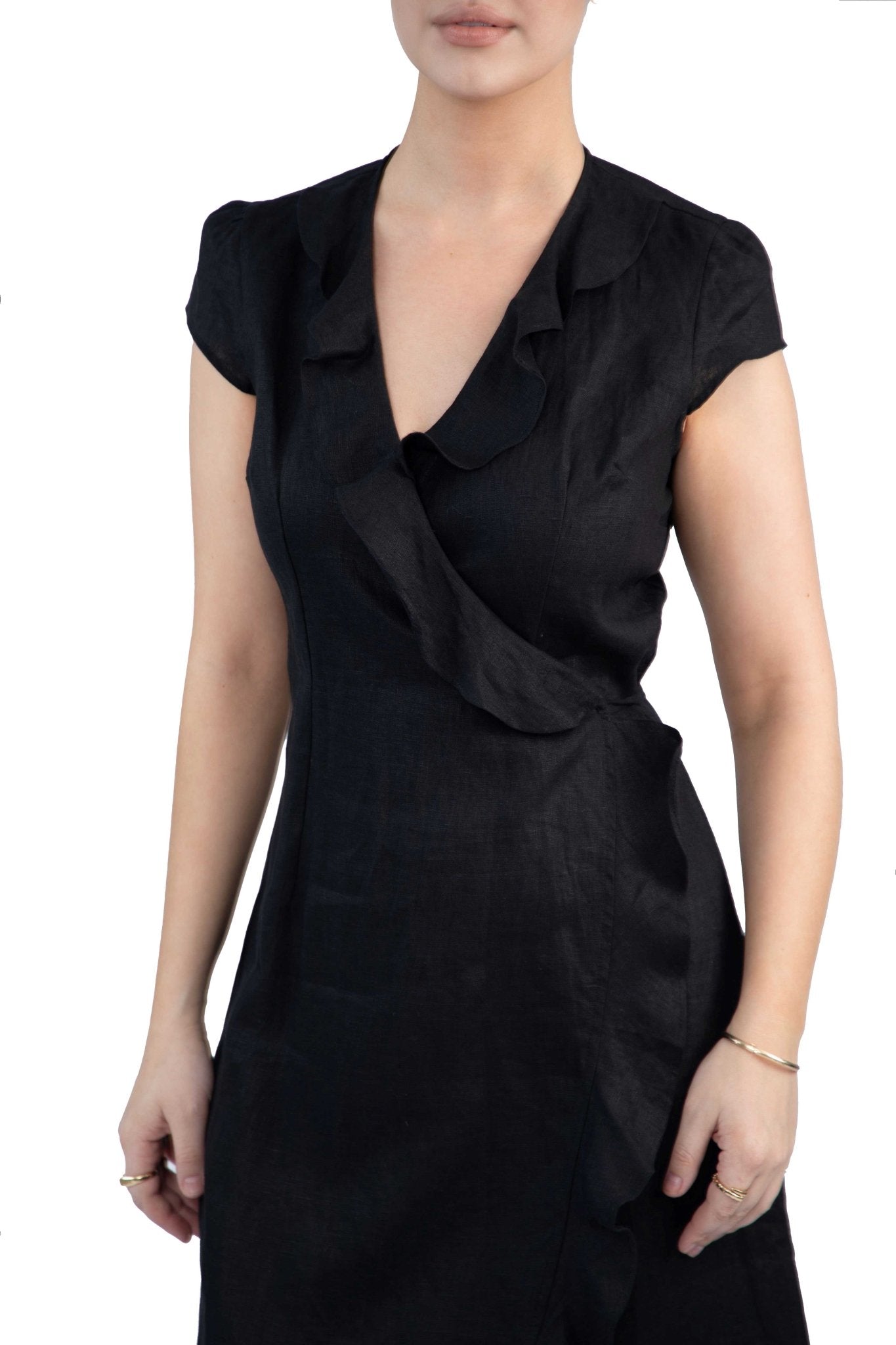 Ruffled Linen DressBlack